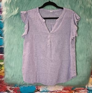 Old Navy Blue and White Striped  Capped Ruffle Sleeveless Linen Top Size XL